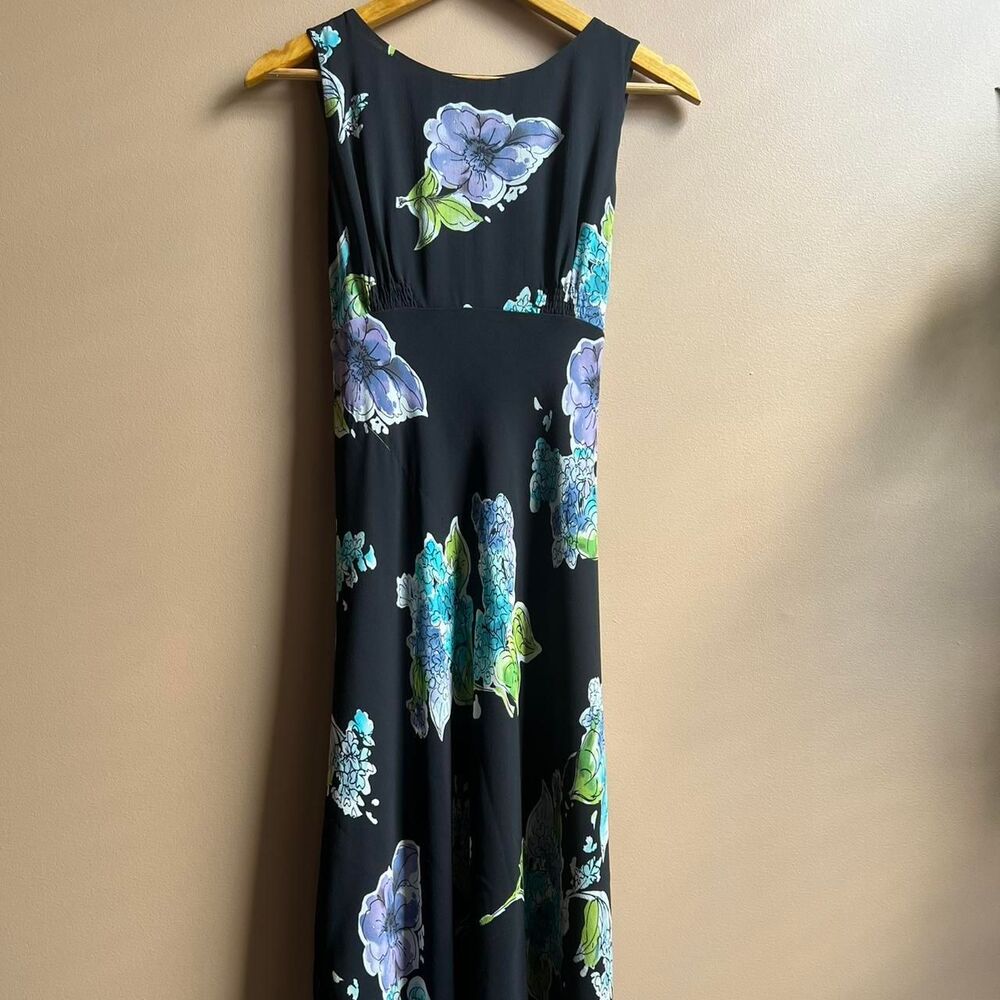 Talbots vintage black floral pure silk midi sleeveless pullover slip dress. 4.